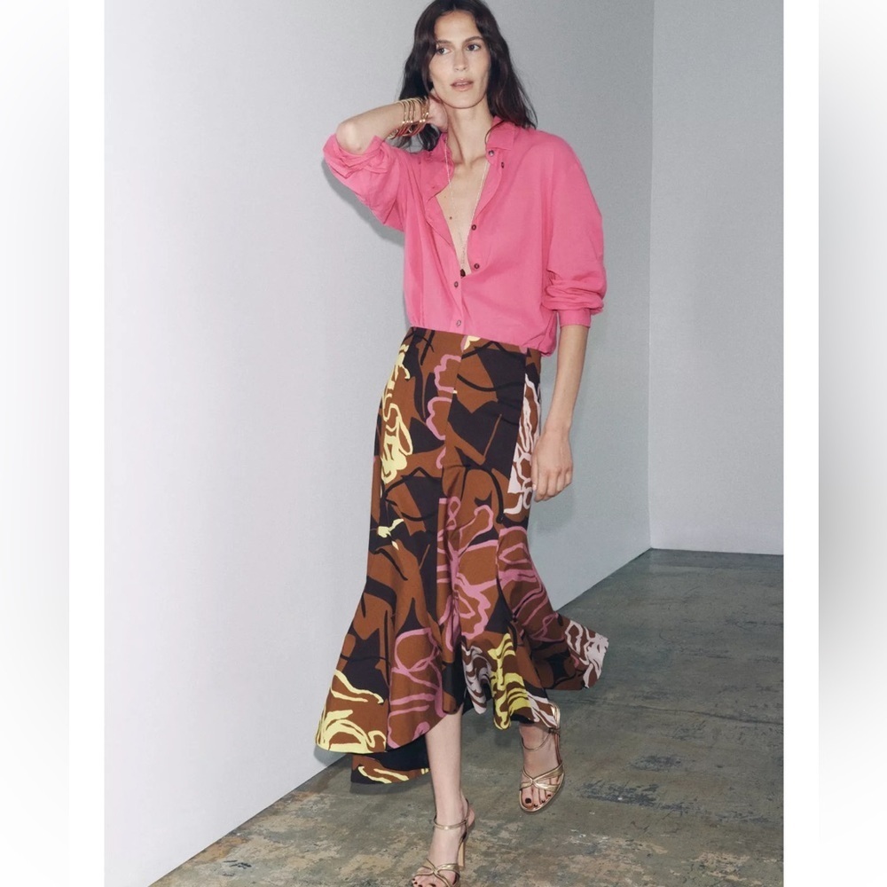 Zara ZW Collection Printed Asymmetric Skirt